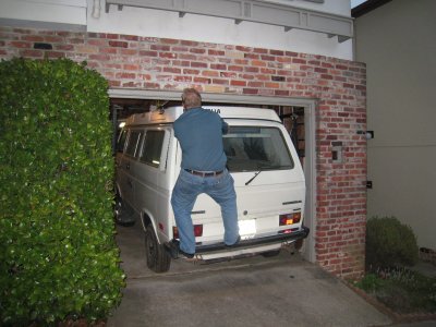 Matt helping to fit the Syncro through the door