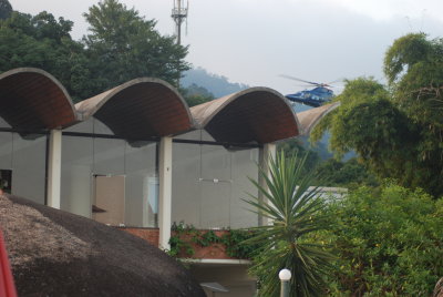 Ive got the awkward feeling Im the only person at the resort who didnt land at the helipad.