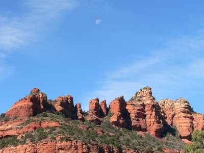 Moon over red rocks