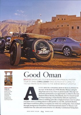 Tatler March 08 - Lifestyle article on Bentley in Oman.  All words and images