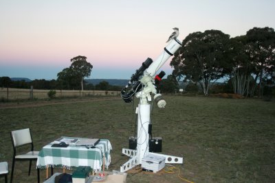 Kookaburra on scope with Earths shadow on the Horizon