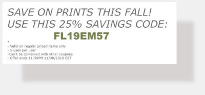 Savings coupon for prints