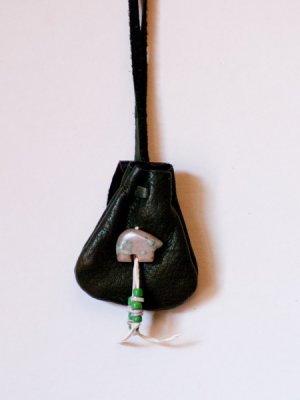 7   medicine pouch semi-precious stone bear cow hide, $15