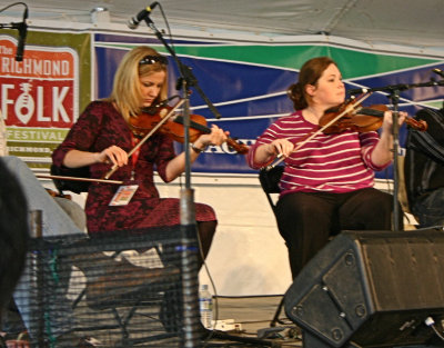 Claire Dolan (left) and Valerie Casey of Irish group Liadan participate in panel demonstration