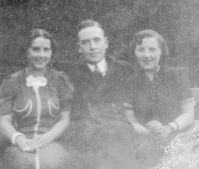 c. 1938: Dublin, Ireland. Norma and Mom at Aunt Lilly's (with unidentified male)