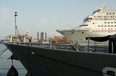 USCG Zephyr With Carnival Cruiseship Ecstasy Behind