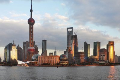 Pudong skyline at sunset