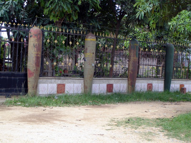 Old bomb casings used as fence posts
