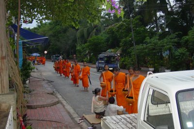 Monks receiving their morning rice