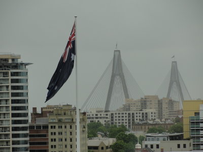 The Australian flag flying over Darling Harbour