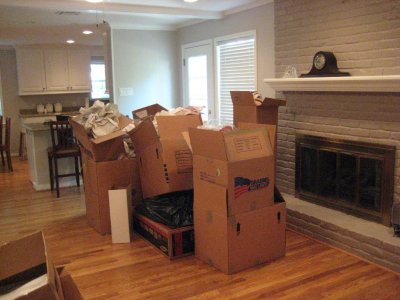 empty boxes and paper to discard