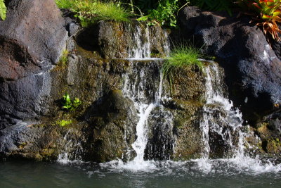 Waterfalls in Polynesian village, Oahu, Hawaii, USA