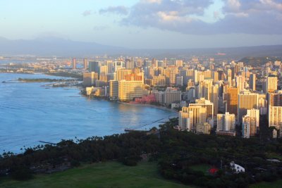 Waikiki and Honolulu from atop Daimond Head, Oahu, Hawaii, USA