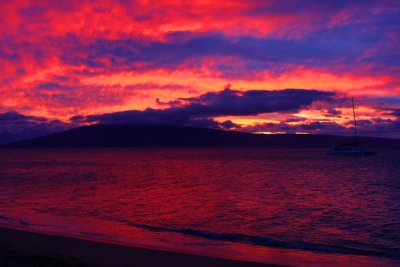 Kanaapali beach with Lanai as the last light fades, Sunset, Maui, Hawaii, USA