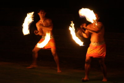 Samoan fire dancers, Polynesian village, Oahu, Hawaii, USA