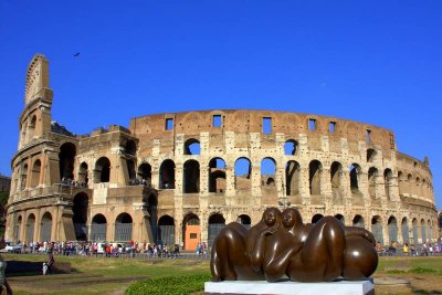 The Colloseum blends with new art, Rome, Italy