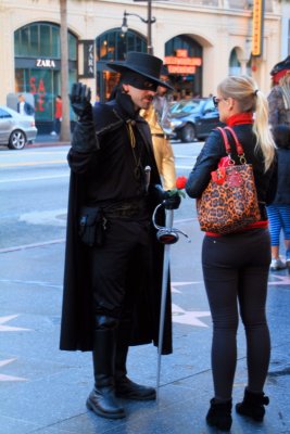Zorro asking for directions, Hollywood Blvd., Los Angeles