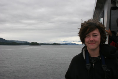 Aidan in the wind on the way to the Misty Fjords