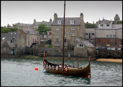 Old Viking style boat in Lerwick harbour