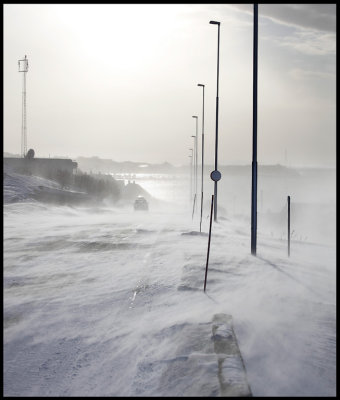 Entering the Vads harbour area - strong northern wind