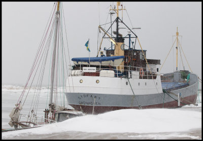 Worlds oldest still active cargo vessel Sydfart wintering in Grnhgen harbour