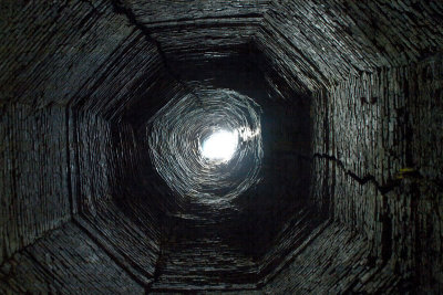Looking up, from inside a small temple