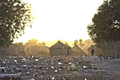 Dusk, reflected in plastic garbage