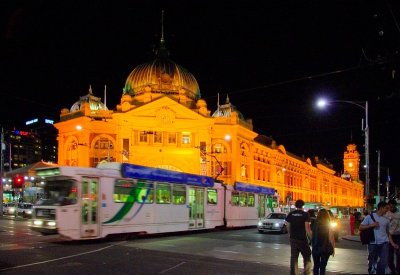 Flinders Street at Night
The station and a tram 