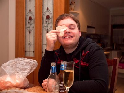 Dean with a prawn cracker