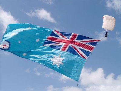 Skydiver with RAAF flag