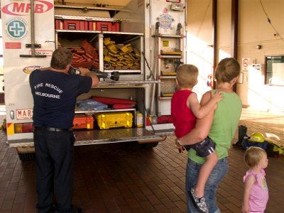 Rob the Fireman trying to work out how the hoses work