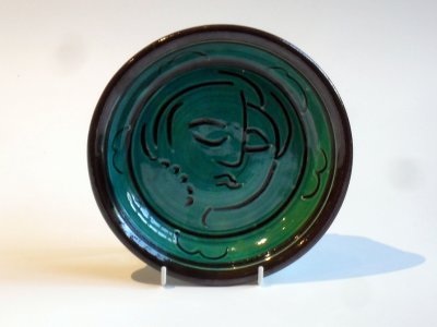 Small Turquoise Dish with Face