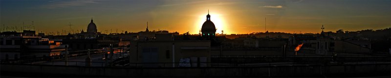 Panorama of rooftops of Roma in the Prati at dusk