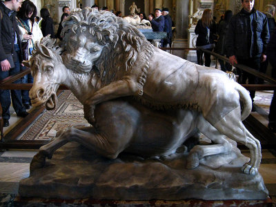 In the Sala degli Animali, lion in a kill .. R9486