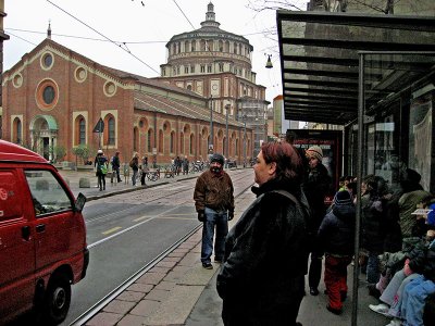 Waiting for the tram across from Santa Maria delle Grazie .. 1121