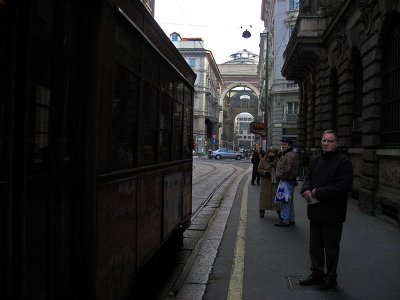 Catching tram on Via Grossi .. 1673