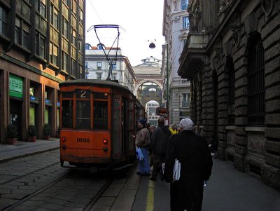 Boarding tram on Via Grossi .. 1674