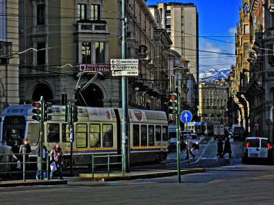 Looking up Via Pietro Micca, tram stop   .. 1926