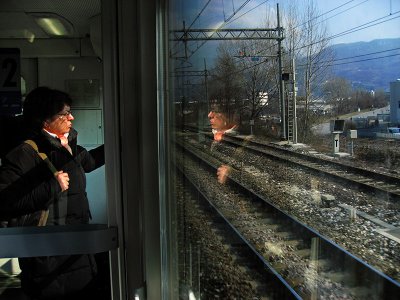 Preparing to disembark train on the way to Bolzano .. 2478