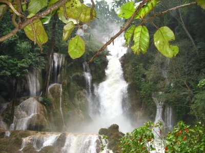 mega waterfall outside of luang prabang