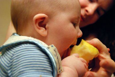 licking an apple - yum!