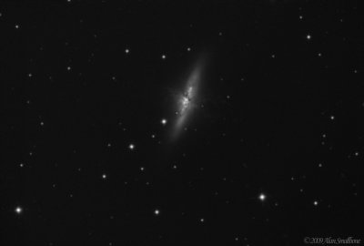 M82 in H-alpha with AO unit doing the guiding.