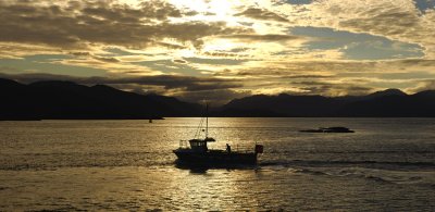 Fishing boat at sunrise, Kyleakin, Skye