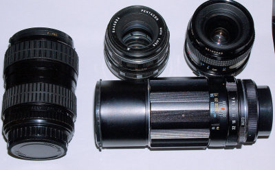 Takumar-A 28-80mm zoom, Pentacon 50mm f1.8, Kiron 28mm f2.0, Super MC Takumar 200mm  f4.0