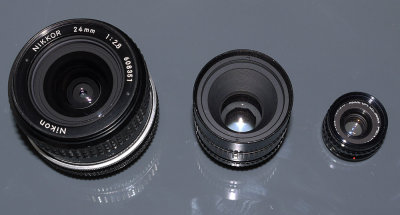 24mm f2.8 Nikkor  25mm f1.4 CCTV lens  24mm f2.8 Pentax 110