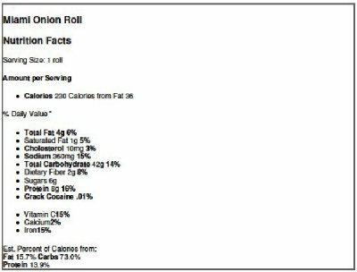 Miami Onion Roll Nutrition Facts
