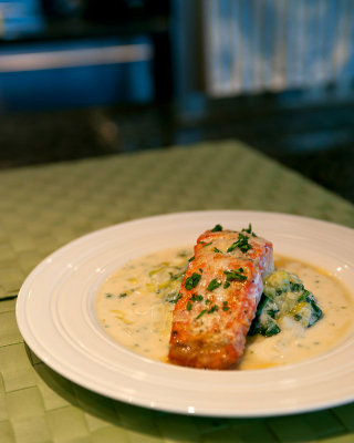 Wild Sockeye Salmon with Spinach in White Wine Sauce