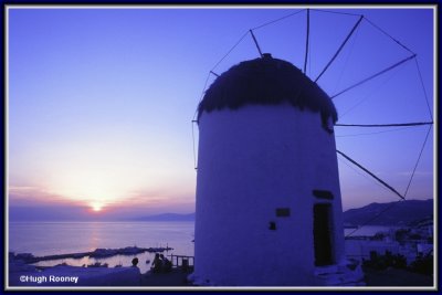 GREECE - MYKONOS ISLAND -  A WINDMILL ABOVE MYKONOS TOWN