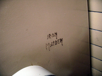 i cleaned this bathroom in 1993, iron maiden tag still up!