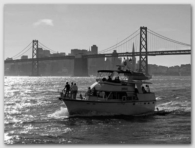 Cruising Under the Bay Bridge in B/W